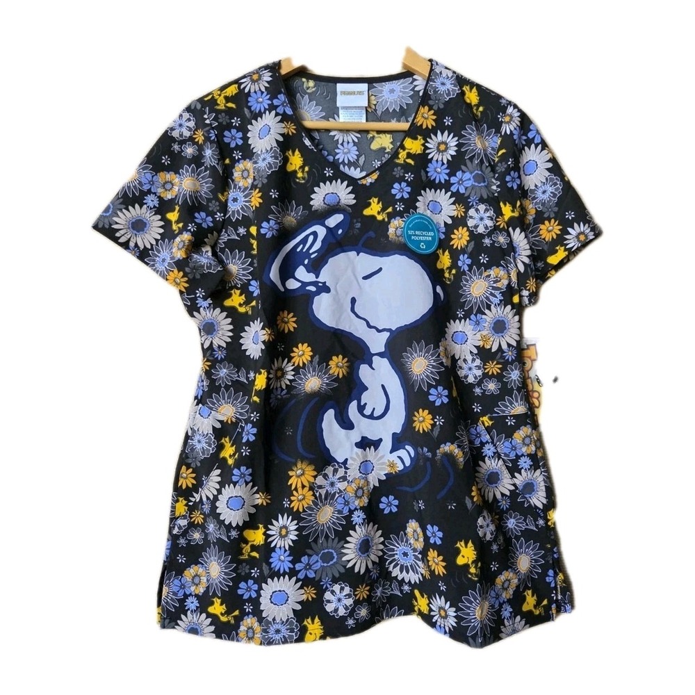 Snoopy Peanuts Tooniforms Scrub Top Scrubs NWT Size Small Black Woodstock Snoopy